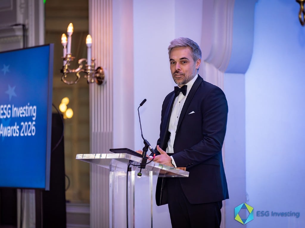 Chris Crawshaw Jones on the stage giving his speech